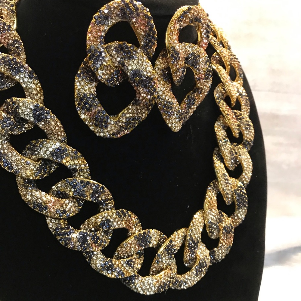 Gold and Black Statement Necklace and Earring Set - Picture 12 of 16